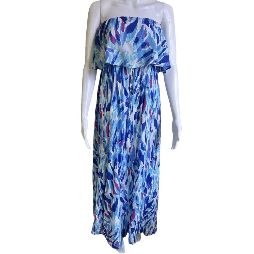 Japna Strapless Ruffle Maxi Dress Small Blue Boho Resort Vacation NWT